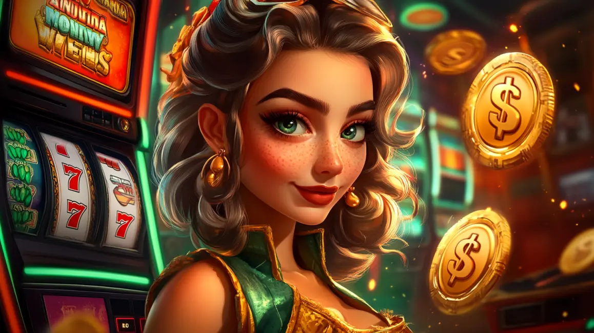Discover a Universe of Sweet Wins at TKGEM. A woman holds a phone showing a candy-themed slot game, surrounded by a cosmic swirl of sweets, inviting you to a universe of delicious wins at TKGEM.