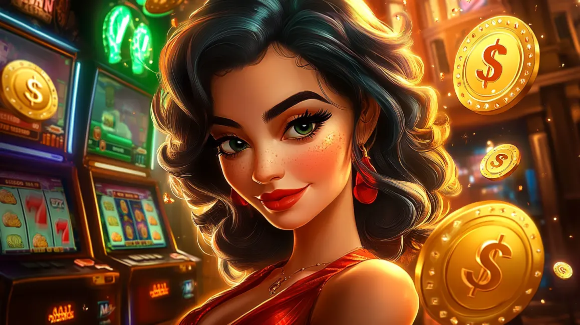 Sports and Slots: The Ultimate Combo at TKGEM. A woman in a stadium holds a phone showing a sports-themed slot game, blending the excitement of live sports with the thrill of spinning for a jackpot at TKGEM.