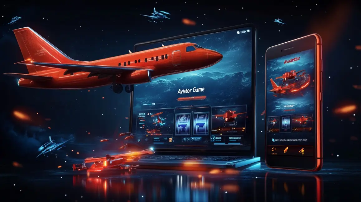 A Modern Gaming Experience with Aviator at TKGEM. The 'Aviator Game' is showcased on a variety of high-tech devices, with a red plane at the center, promising a fast, modern, and reliable gaming experience for all TKGEM players.